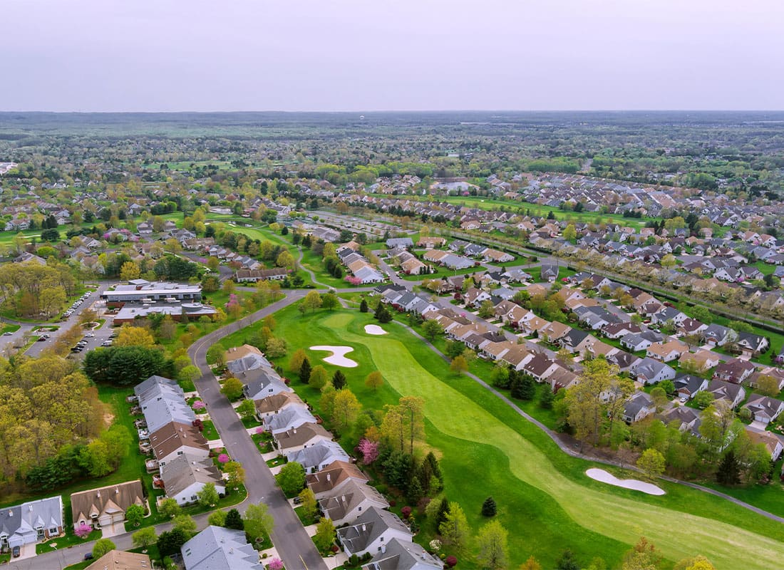 Ashtabula, OH - Scenic Seasonal Landscape From Above Aerial View of a Small Town in Countryside Ohio Us